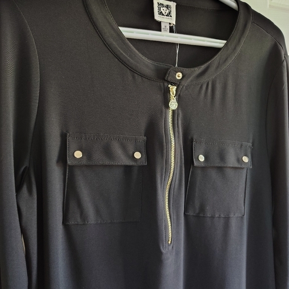 Anne Klein Black Knit Gold Zip Top Blouse M - Picture 5 of 9